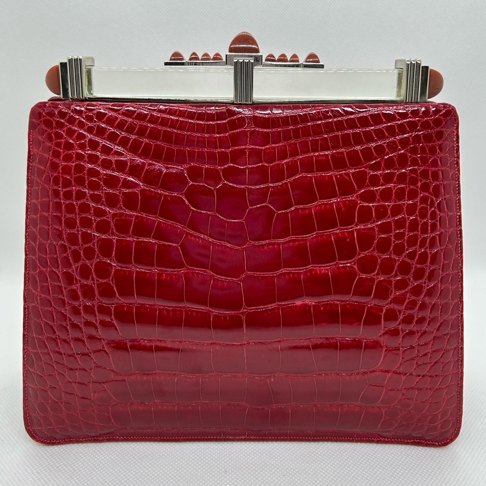 Judith Leiber Red Alligator Crocodile Clutch Shoulder Bag VERY RARE - Picture 2 of 12